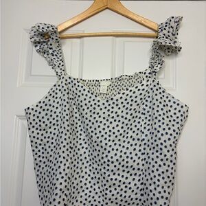 H&M Blue Polka Dot Ruffle Strap 100% Linen Cami Top Size XXL